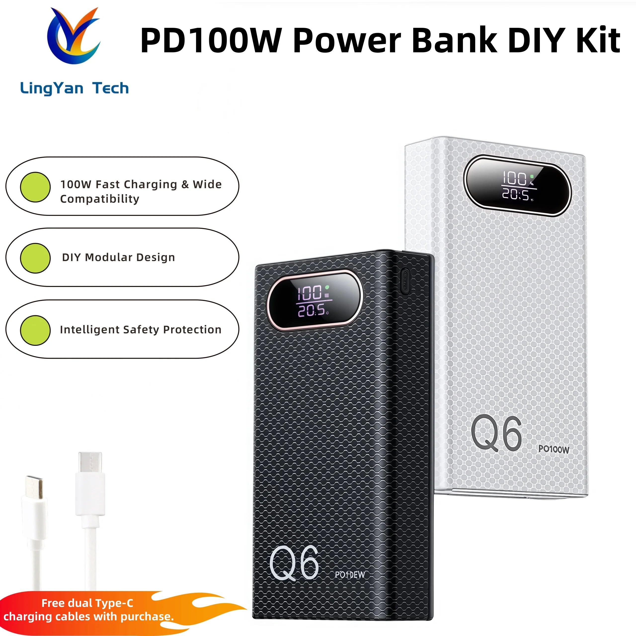 Power Bank DIY Kit 100W PD – No Soldering