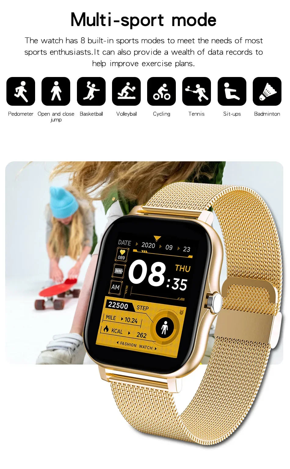 Smart Watch 1.44" – Bluetooth & Magnetic Charge