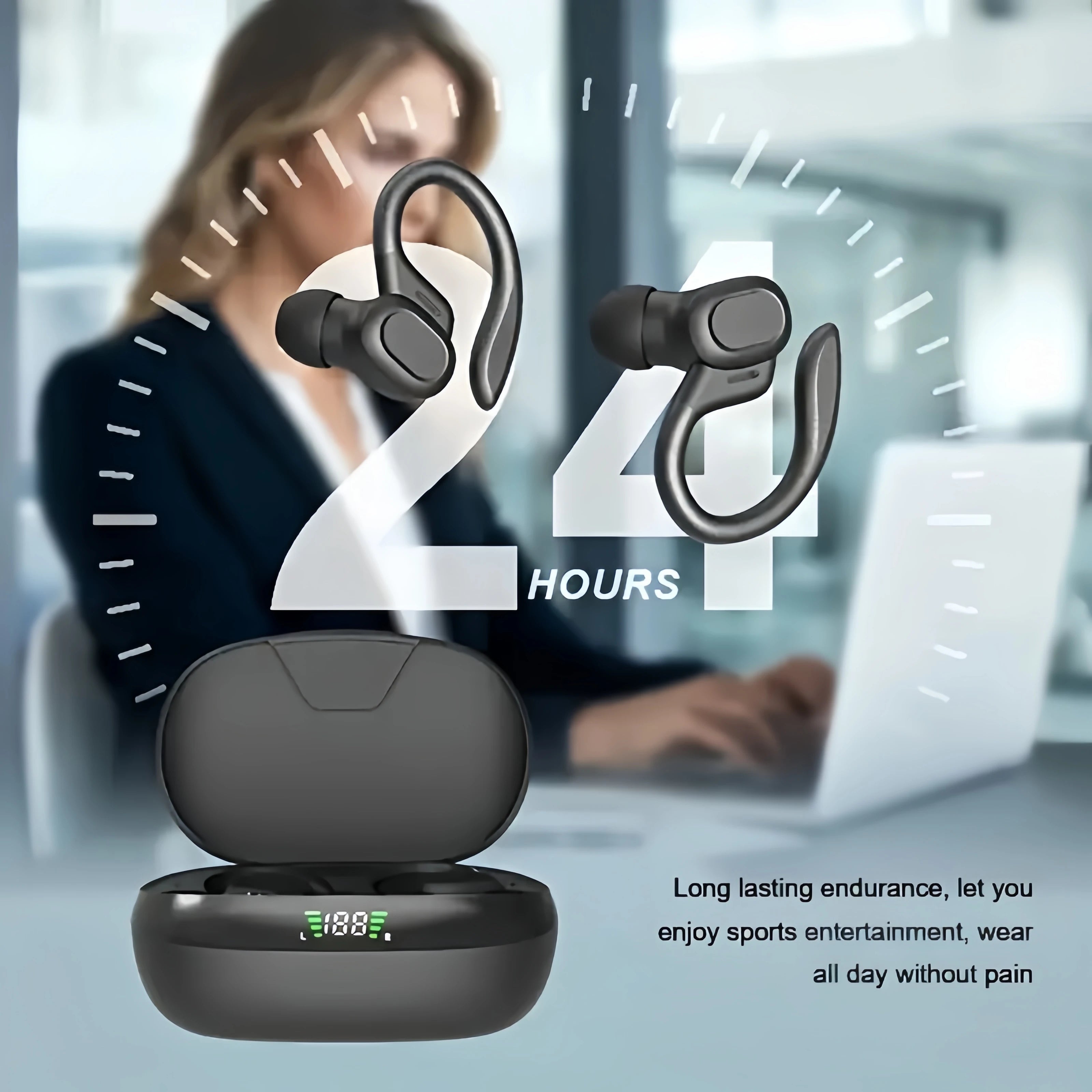 True Wireless Ear Clip Earbuds LED Display