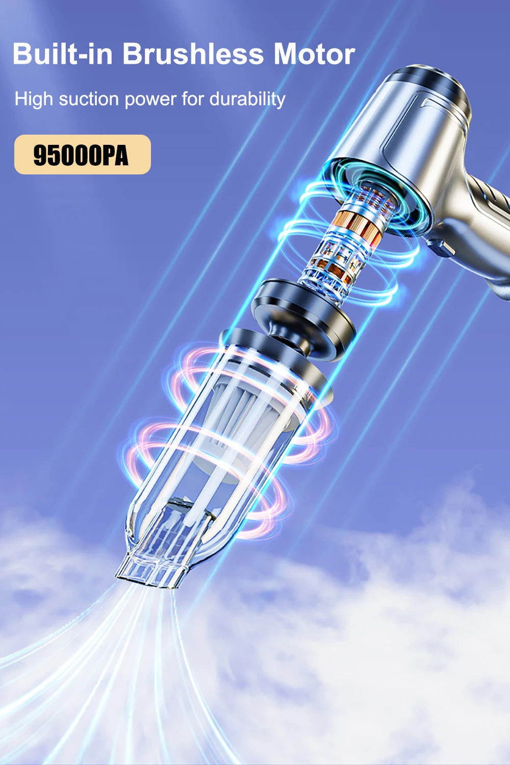 High-Power Wireless Car Vacuum – 95000Pa