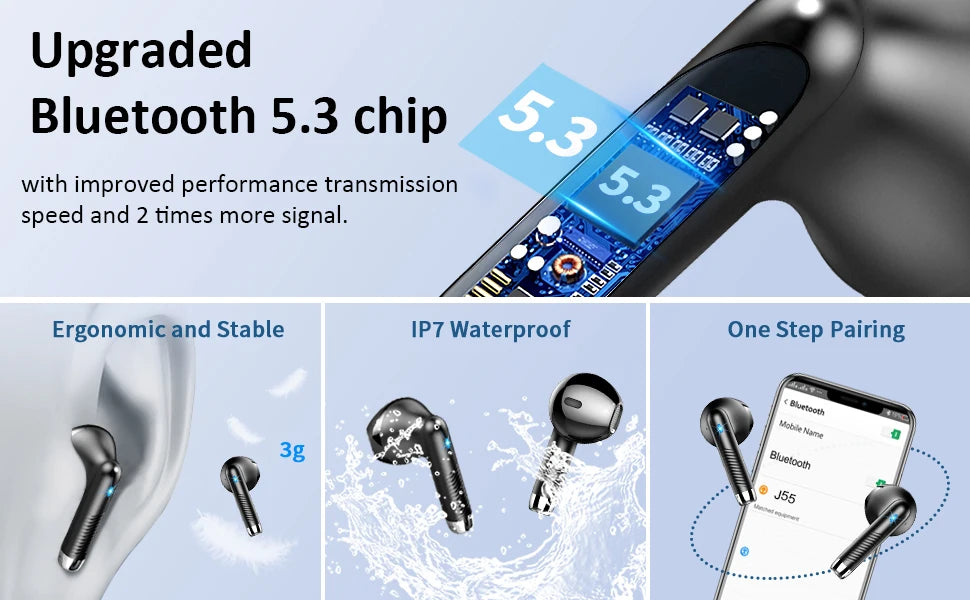 HE050A BT5.3 ENC Earbuds 40H LED IP7 Waterproof