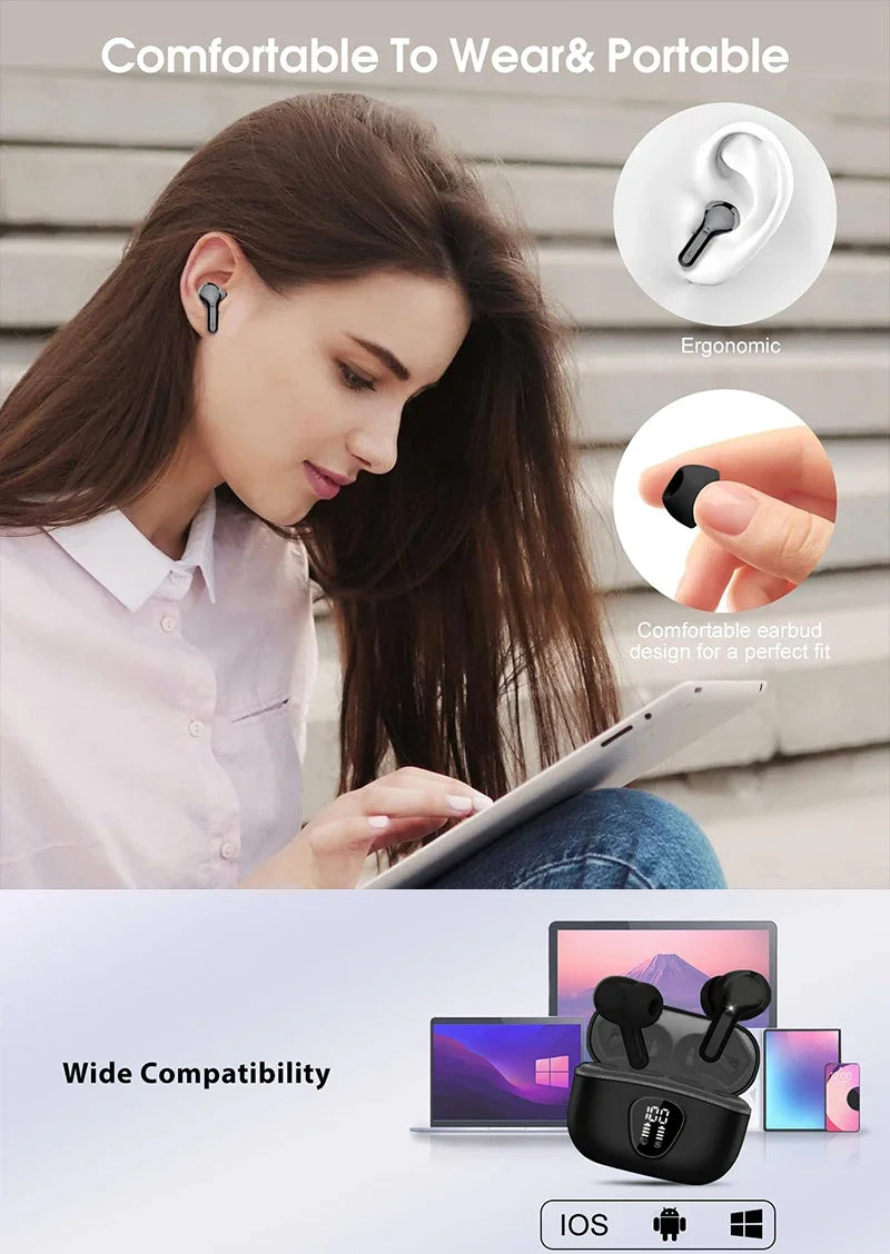 BT5.3 HiFi ENC Earbuds 48H LED IP7 Waterproof