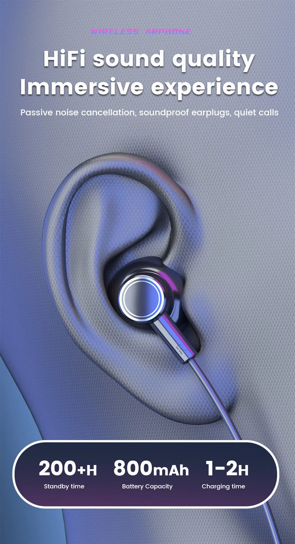 BT5.3 Neckband Earphones LED Display Waterproof