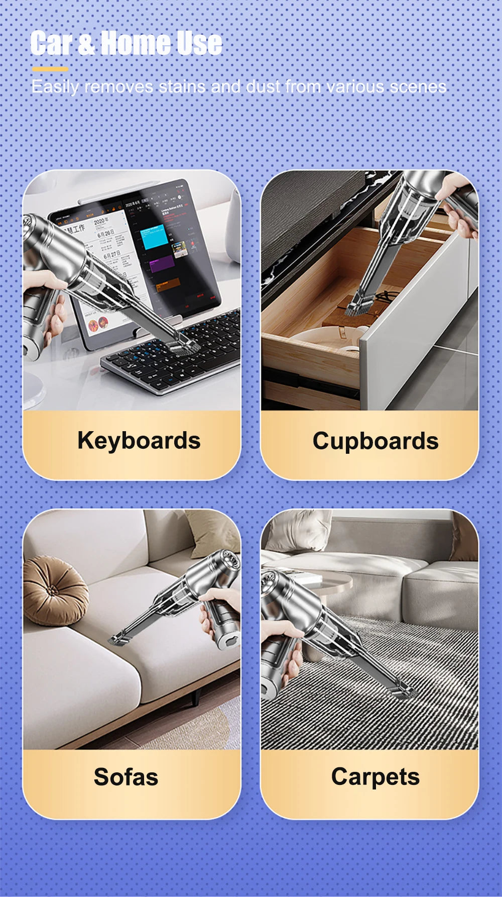 High-Power Wireless Car Vacuum – 95000Pa