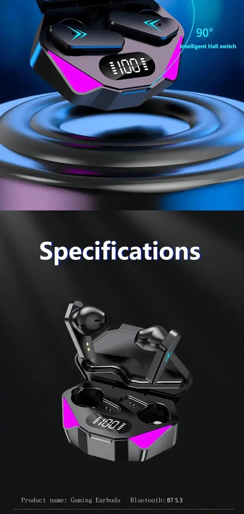 X15 Gaming TWS Earbuds Noise Cancelling LED