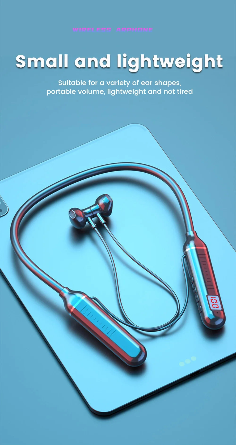 BT5.3 Neckband Earphones LED Display Waterproof