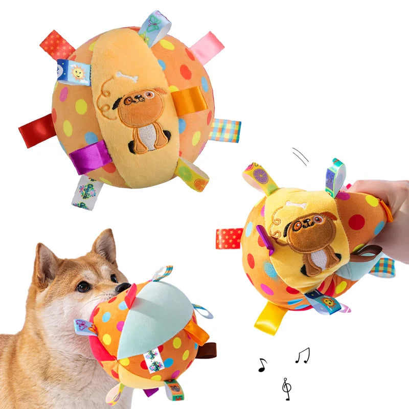 Interactive Plush Ball Dog Toy with Bells