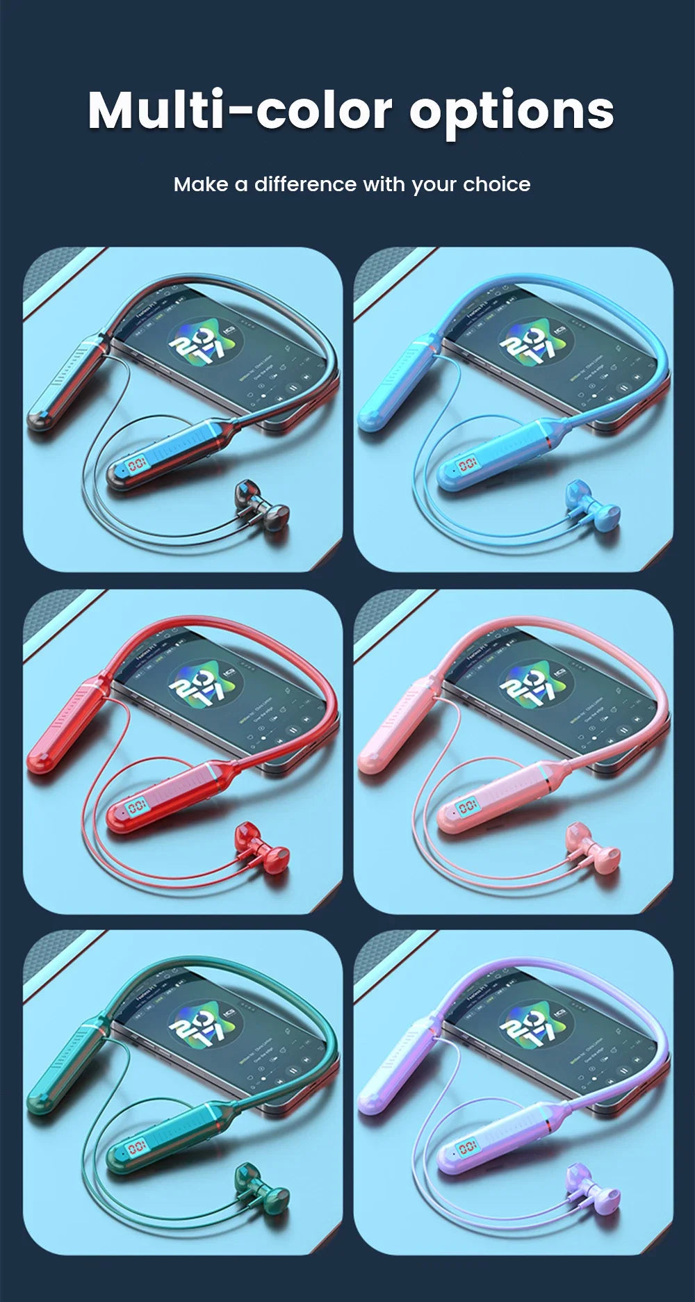 BT5.3 Neckband Earphones LED Display Waterproof