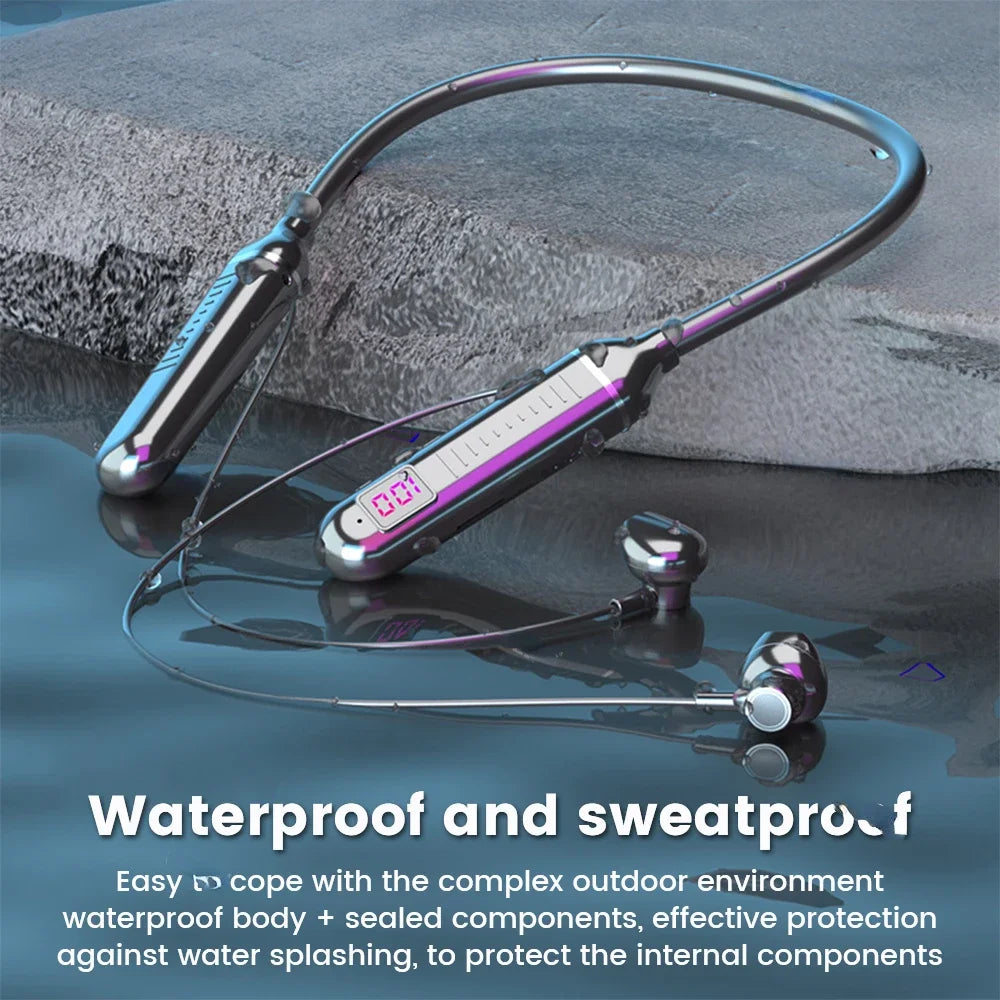 BT5.3 Neckband Earphones LED Display Waterproof