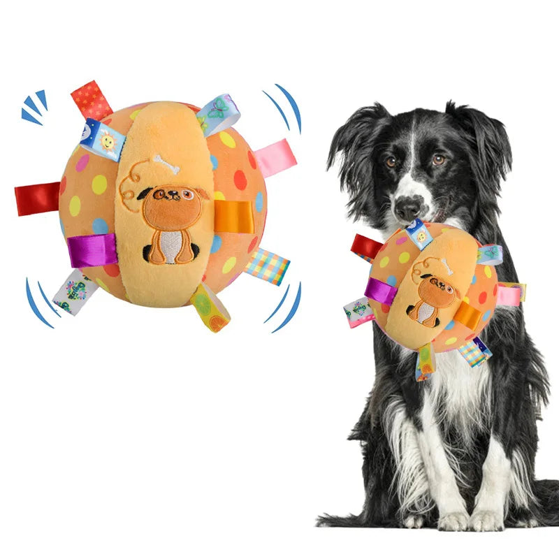 Interactive Plush Ball Dog Toy with Bells