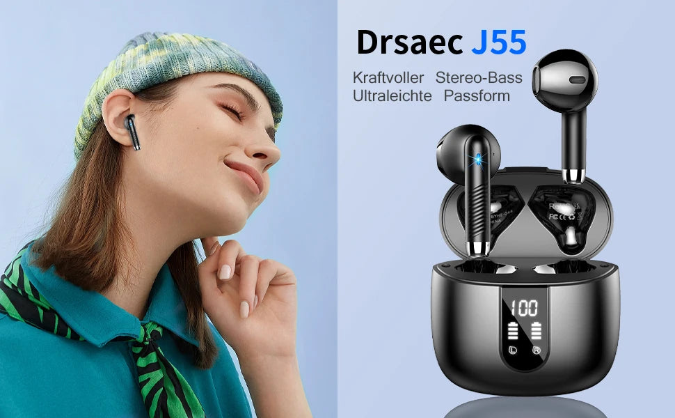 HE050A BT5.3 ENC Earbuds 40H LED IP7 Waterproof