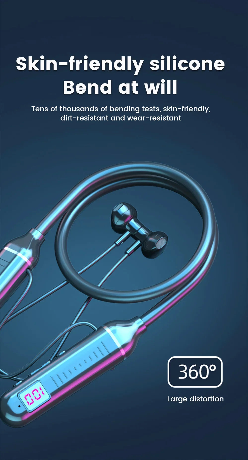 BT5.3 Neckband Earphones LED Display Waterproof