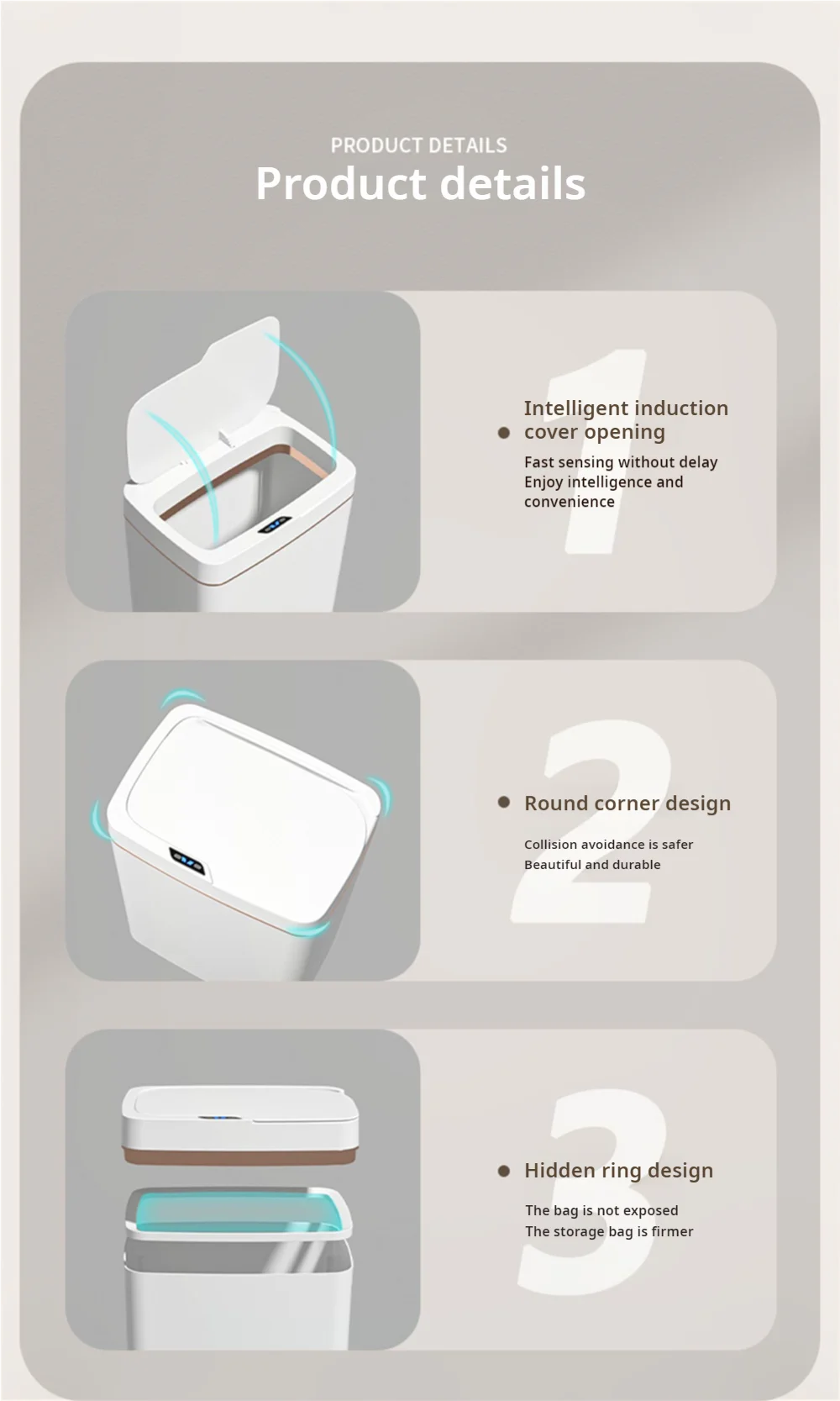 15L Smart Sensor Trash Can with Auto Bagging