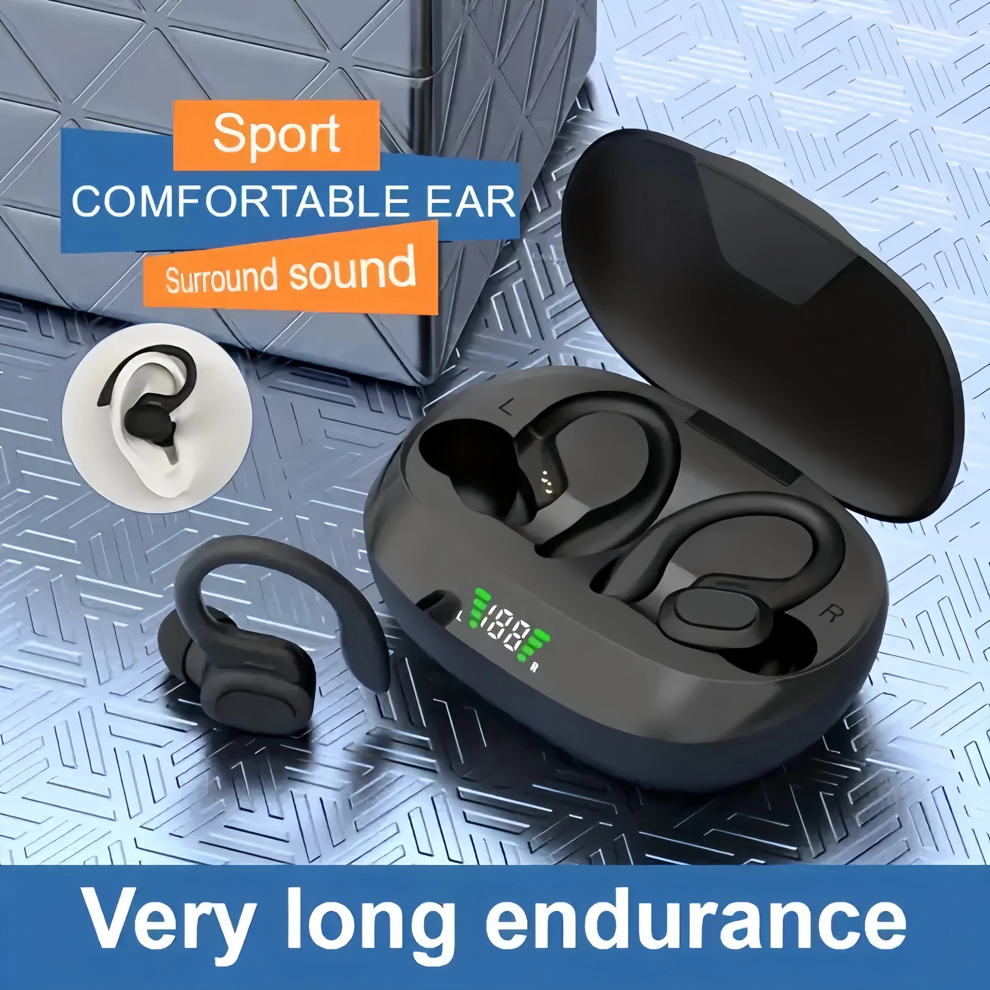 True Wireless Ear Clip Earbuds LED Display