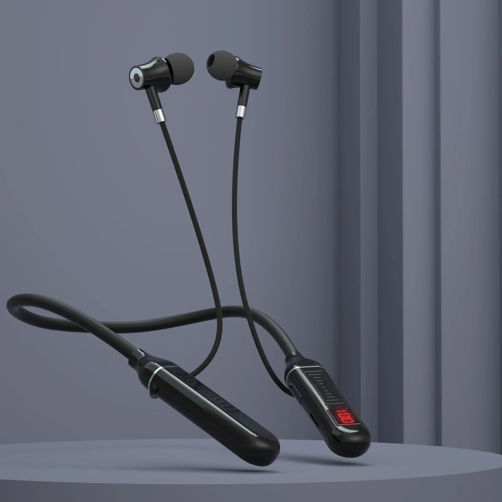 BT5.3 Neckband Earphones LED Display Waterproof