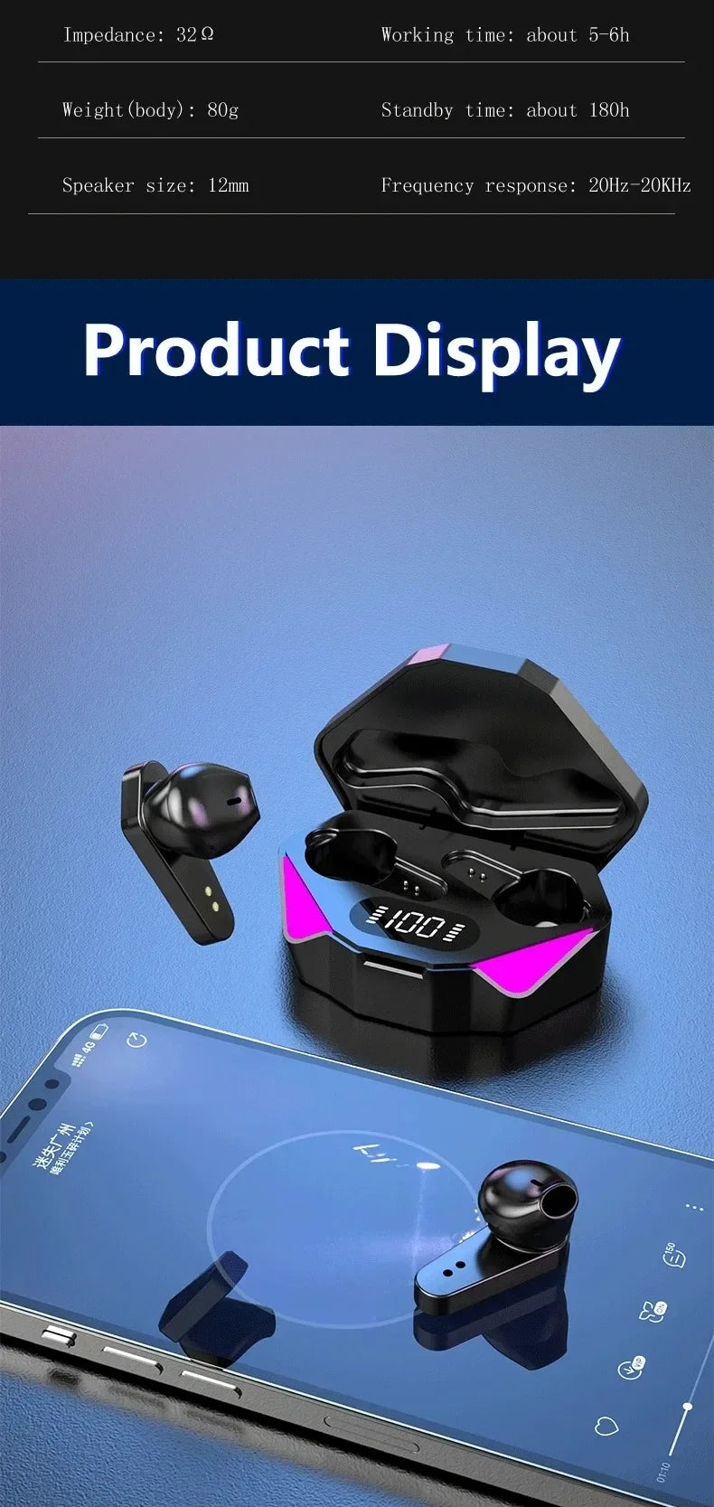 X15 Gaming TWS Earbuds Noise Cancelling LED