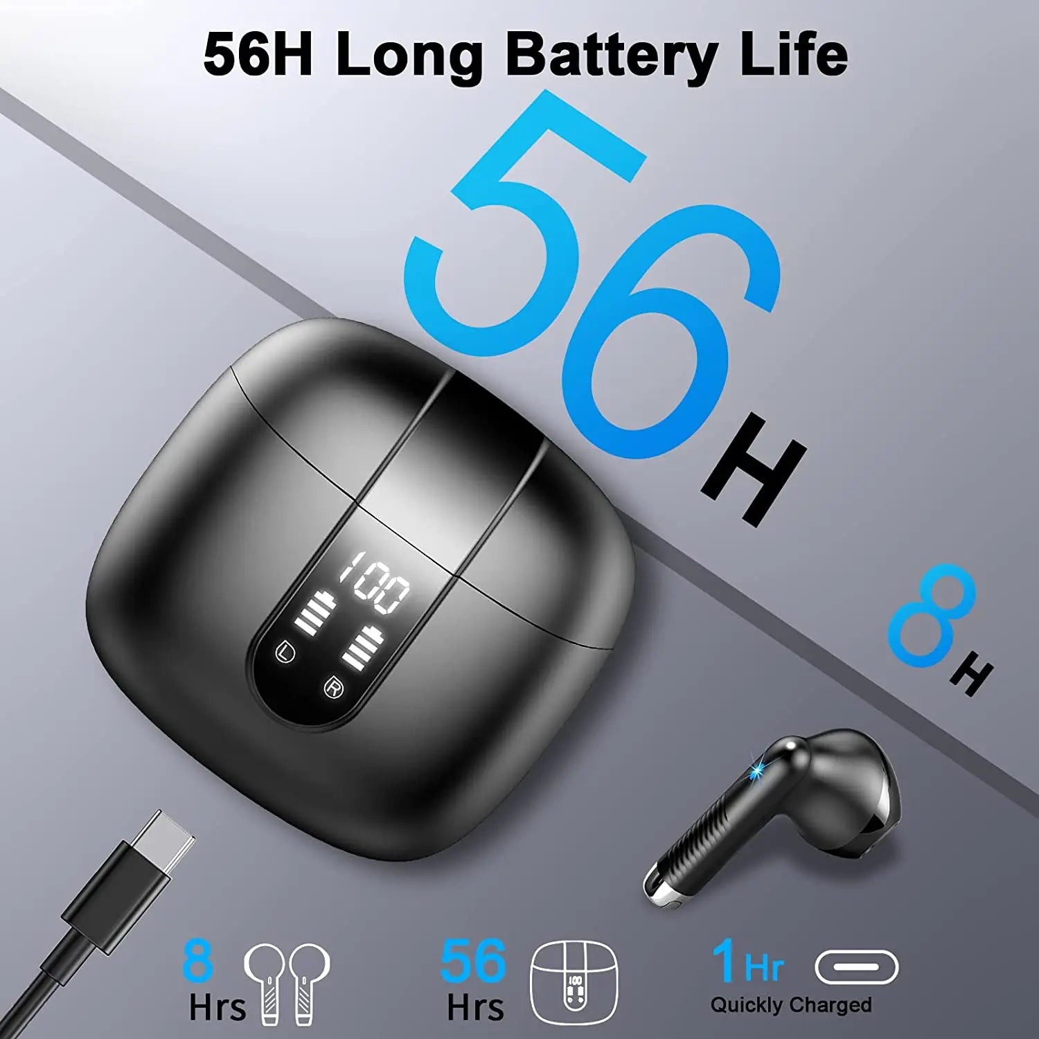 HE050A BT5.3 ENC Earbuds 40H LED IP7 Waterproof