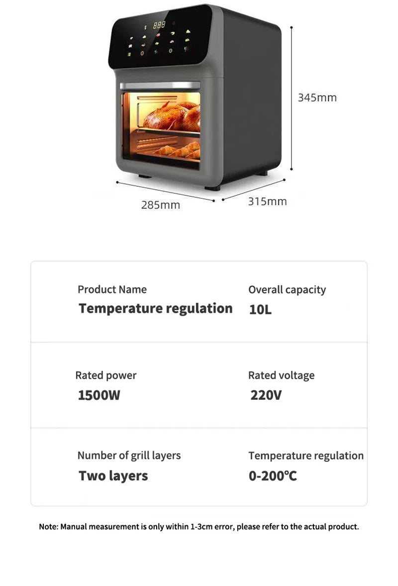 10L Large Capacity Electric Air Fryer with 360° Convection Baking