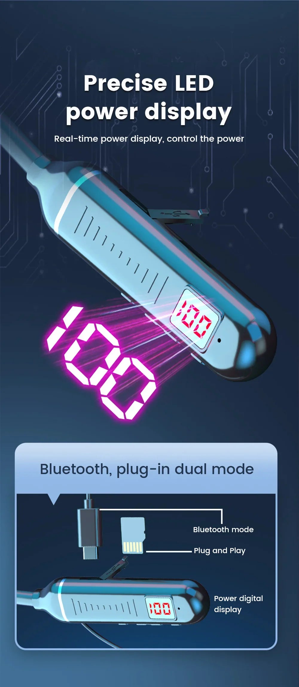 BT5.3 Neckband Earphones LED Display Waterproof