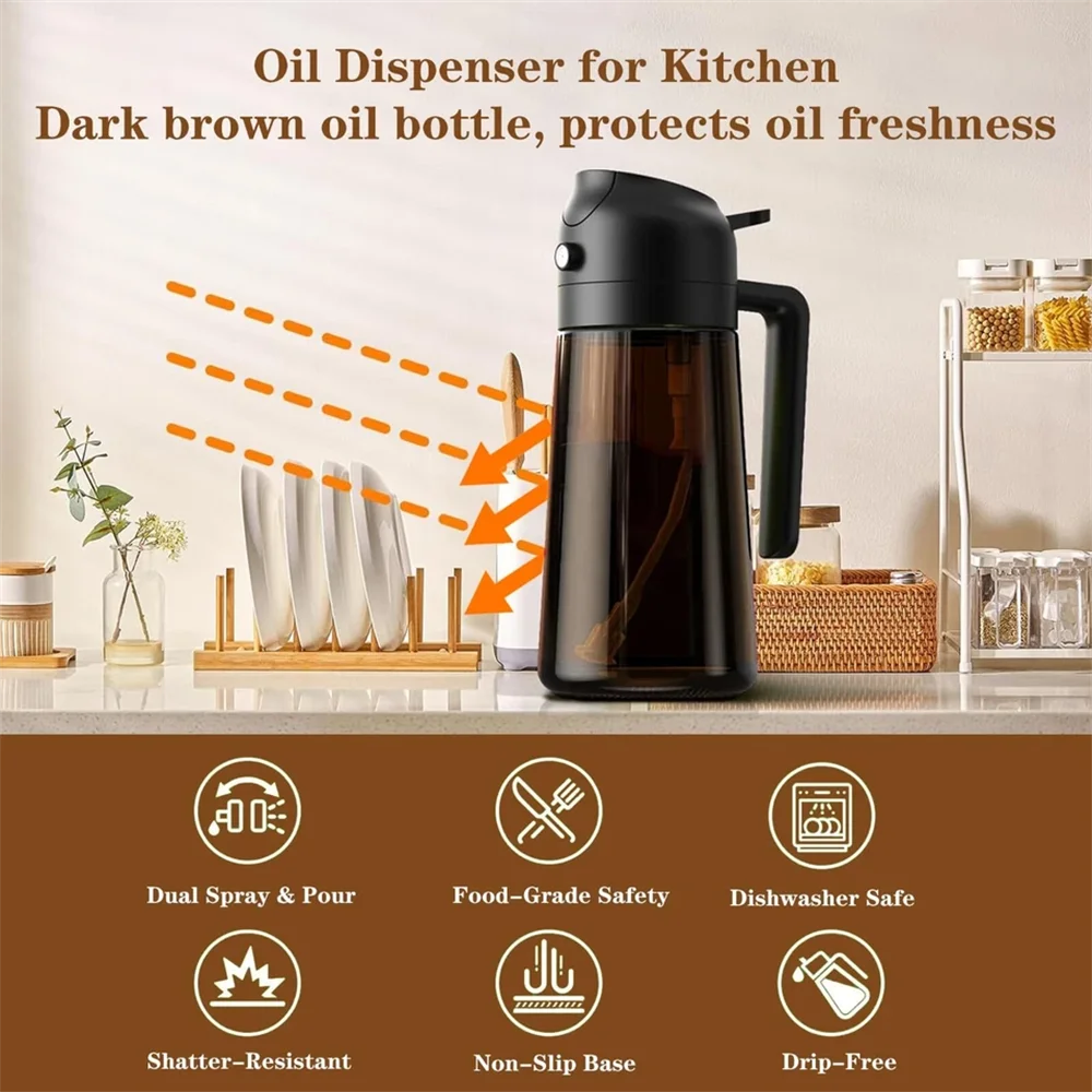 2-in-1 Glass Olive Oil Dispenser & Sprayer