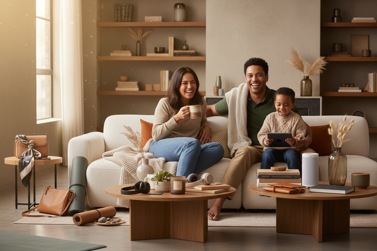 Generate a picture of anything but the shows customers that we at GLOBALOMEGA provide different products and deliver the best products and bring comfort to our customers please also add a sign on the top of either Conner saying 25% off